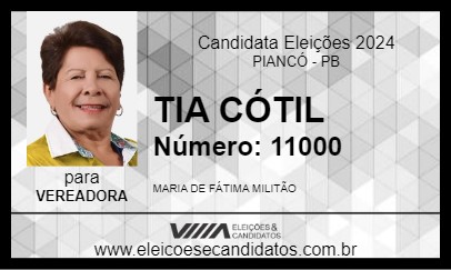 Candidato TIA CÓTIL 2024 - PIANCÓ - Eleições