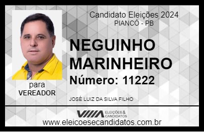 Candidato NEGUINHO MARINHEIRO 2024 - PIANCÓ - Eleições