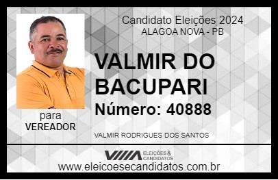 Candidato VALMIR DO BACUPARI 2024 - ALAGOA NOVA - Eleições