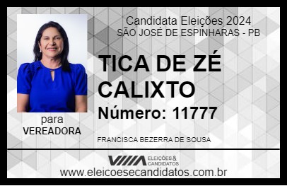 Candidato TICA DE ZÉ CALIXTO 2024 - SÃO JOSÉ DE ESPINHARAS - Eleições