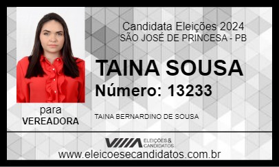 Candidato TAINA SOUSA 2024 - SÃO JOSÉ DE PRINCESA - Eleições