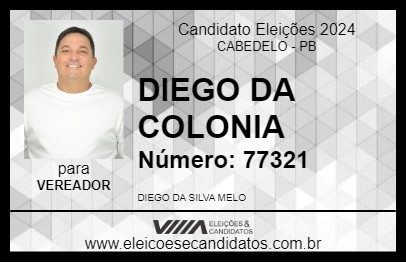 Candidato DIEGO DA COLONIA 2024 - CABEDELO - Eleições