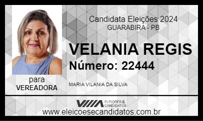 Candidato VILANIA REGIS 2024 - GUARABIRA - Eleições