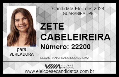 Candidato ZETE CABELEIREIRA 2024 - GUARABIRA - Eleições