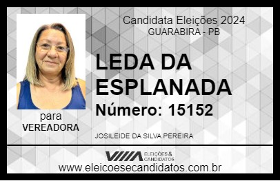 Candidato LEDA DA ESPLANADA 2024 - GUARABIRA - Eleições