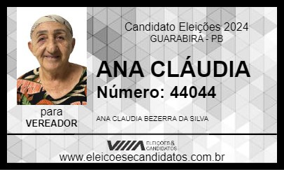 Candidato ANA CLÁUDIA 2024 - GUARABIRA - Eleições