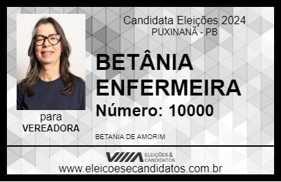 Candidato BETÂNIA ENFERMEIRA 2024 - PUXINANÃ - Eleições