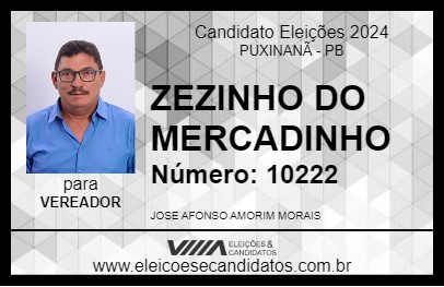 Candidato ZEZINHO DO MERCADINHO 2024 - PUXINANÃ - Eleições