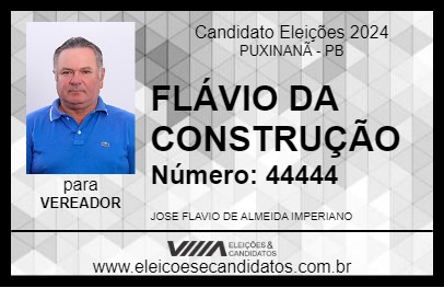 Candidato FLÁVIO DA CONSTRUÇÃO 2024 - PUXINANÃ - Eleições