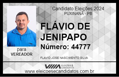 Candidato FLÁVIO DE JENIPAPO 2024 - PUXINANÃ - Eleições