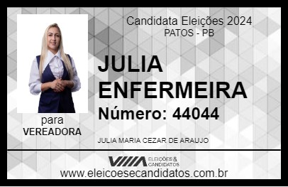 Candidato JULIA ENFERMEIRA 2024 - PATOS - Eleições