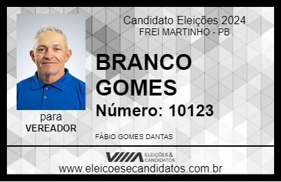 Candidato BRANCO GOMES 2024 - FREI MARTINHO - Eleições