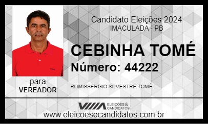 Candidato CEBINHA TOMÉ 2024 - IMACULADA - Eleições