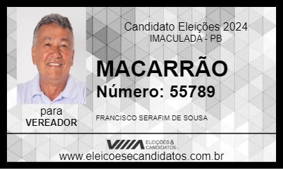 Candidato MACARRÃO 2024 - IMACULADA - Eleições