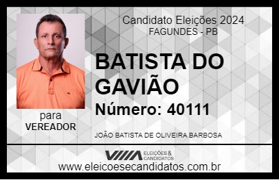 Candidato BATISTA DO GAVIÃO 2024 - FAGUNDES - Eleições