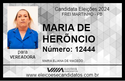 Candidato MARIA DE HERÕNCIO 2024 - FREI MARTINHO - Eleições