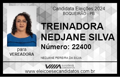 Candidato TREINADORA NEDJANE SILVA 2024 - BOQUEIRÃO - Eleições