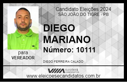 Candidato DIEGO MARIANO 2024 - SÃO JOÃO DO TIGRE - Eleições