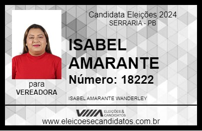 Candidato ISABEL AMARANTE 2024 - SERRARIA - Eleições