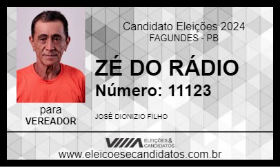 Candidato ZÉ DO RÁDIO 2024 - FAGUNDES - Eleições