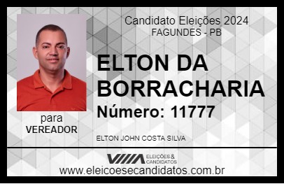 Candidato ELTON DA BORRACHARIA 2024 - FAGUNDES - Eleições