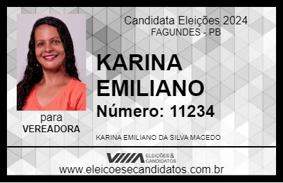 Candidato KARINA EMILIANO 2024 - FAGUNDES - Eleições