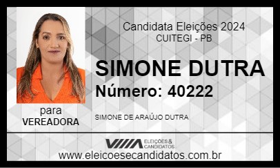 Candidato SIMONE DUTRA 2024 - CUITEGI - Eleições