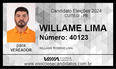 Candidato WILLAME LIMA 2024 - CUITEGI - Eleições