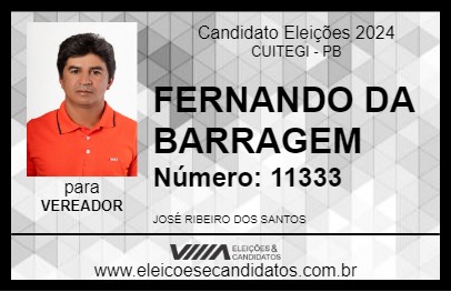 Candidato FERNANDO DA BARRAGEM 2024 - CUITEGI - Eleições