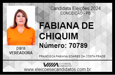 Candidato FABIANA DE CHIQUIM 2024 - CONCEIÇÃO - Eleições