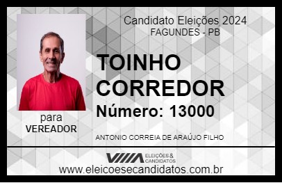 Candidato TOINHO CORREDOR 2024 - FAGUNDES - Eleições