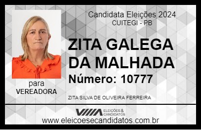 Candidato ZITA GALEGA DA MALHADA 2024 - CUITEGI - Eleições