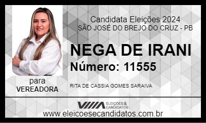 Candidato NEGA DE IRANI 2024 - SÃO JOSÉ DO BREJO DO CRUZ - Eleições