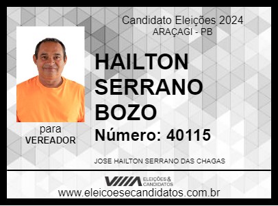 Candidato HAILTON SERRANO BOZO 2024 - ARAÇAGI - Eleições