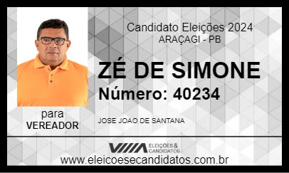 Candidato ZÉ DE SIMONE 2024 - ARAÇAGI - Eleições