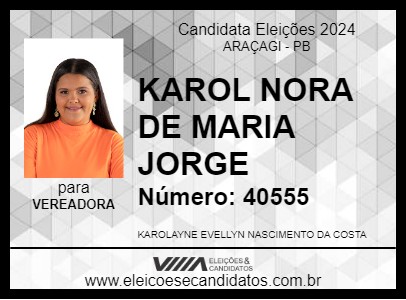 Candidato KAROL NORA DE MARIA JORGE 2024 - ARAÇAGI - Eleições