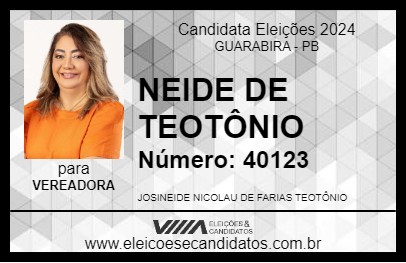 Candidato NEIDE DE TEOTÔNIO 2024 - GUARABIRA - Eleições