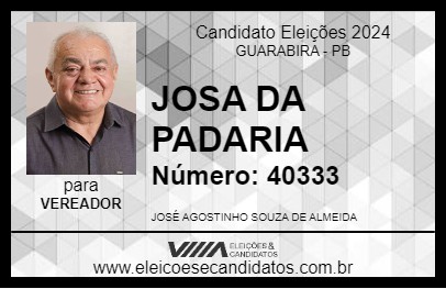 Candidato JOSA DA PADARIA 2024 - GUARABIRA - Eleições