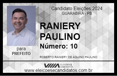 Candidato RANIERY PAULINO 2024 - GUARABIRA - Eleições