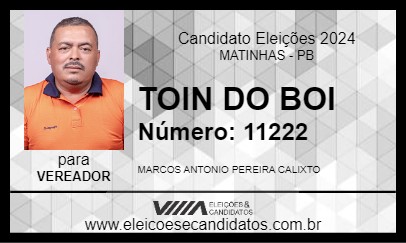 Candidato TOIN DO BOI 2024 - MATINHAS - Eleições