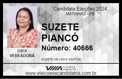 Candidato SUZETE PIANCÓ 2024 - MATINHAS - Eleições