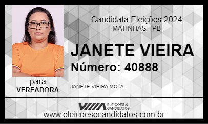 Candidato JANETE VIEIRA 2024 - MATINHAS - Eleições