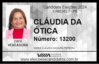 Candidato CLÁUDIA DA ÓTICA 2024 - CABEDELO - Eleições