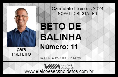 Candidato BETO DE BALINHA 2024 - NOVA FLORESTA - Eleições