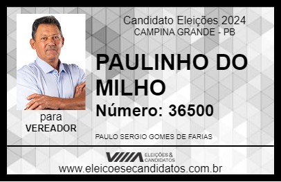 Candidato PAULINHO DO MILHO 2024 - CAMPINA GRANDE - Eleições