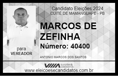 Candidato MARCOS DE ZEFINHA 2024 - CUITÉ DE MAMANGUAPE - Eleições