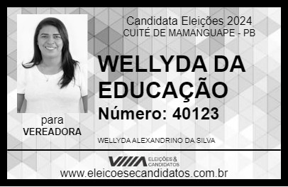 Candidato WELLYDA DA EDUCAÇÃO 2024 - CUITÉ DE MAMANGUAPE - Eleições