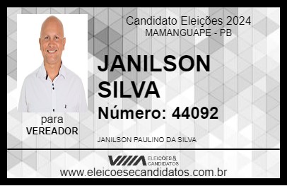 Candidato JANILSON SILVA 2024 - MAMANGUAPE - Eleições