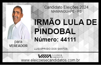 Candidato IRMÃO LULA DE PINDOBAL 2024 - MAMANGUAPE - Eleições