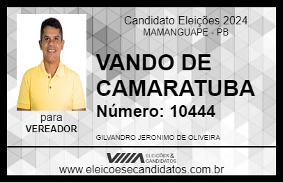 Candidato VANDO DE CAMARATUBA 2024 - MAMANGUAPE - Eleições